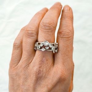 Vintage Silver Multiple Rhinestone Ring Size 8